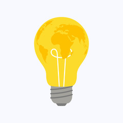 Light bulb world map on white background, vector illustration