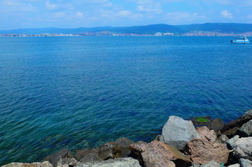 Crystal blue Black Sea in Bulgaria Nessebar island