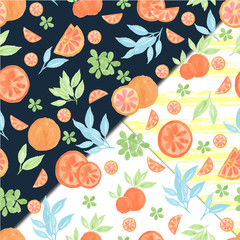 seamless pattern with orange fruit and leaves