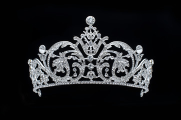 silver tiara with diamonds on black background - obrazy, fototapety, plakaty