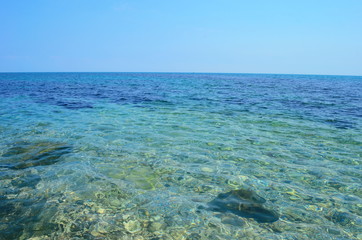 Fototapeta na wymiar Crystal blue Black Sea in Bulgaria Nessebar island