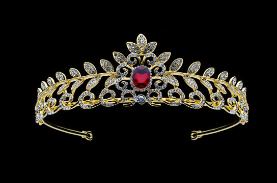 golden crown with rubies  on a black background