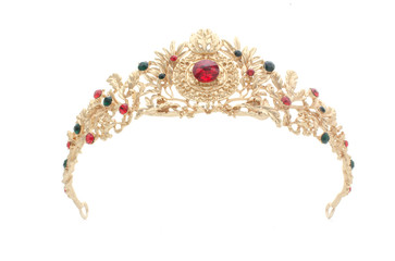 golden crown with rubies  on a white background - obrazy, fototapety, plakaty