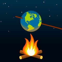 Fototapeta na wymiar Global warming concept. Planet earth bonfire climate change. Vector illustration