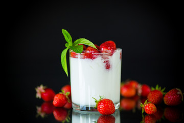 sweet homemade yogurt with fresh ripe strawberries