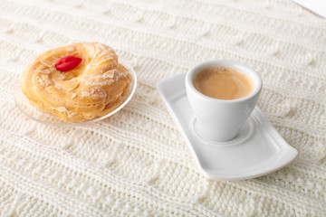 delicious almond cake on white background