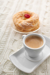 delicious almond cake on white background