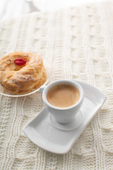 delicious almond cake on white background