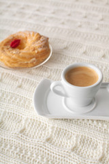 delicious almond cake on white background