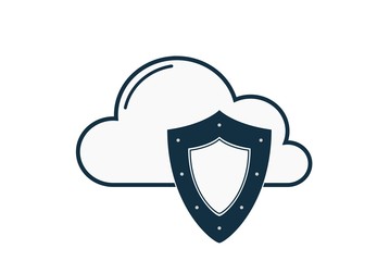 network cloud and shield icon. symbol of internet and databases storage protection