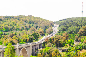 Naklejka premium beautiful bridge and road in Lisbon downtown