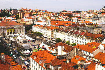 beautiful view to Lisbon city, architecture and red roofs