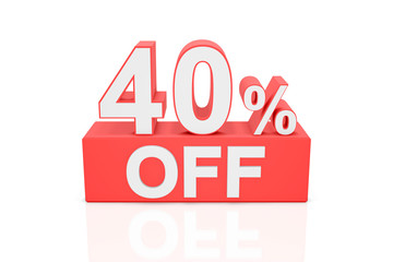 Forty percent off. Sale banner. 3D rendering.