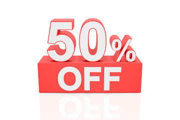 Fifty percent off. Sale banner. 3D rendering.