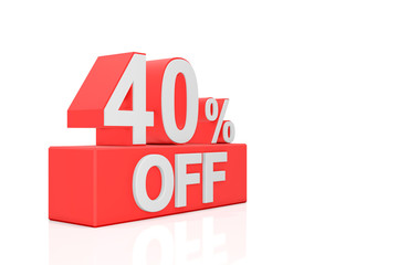 Forty percent off. Sale banner. 3D rendering.