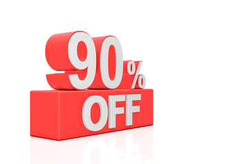 Ninety percent off. Sale banner. 3D rendering.