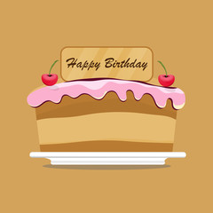 Birthday cake with fruit and candle vector design isolated on Brown background. illustration