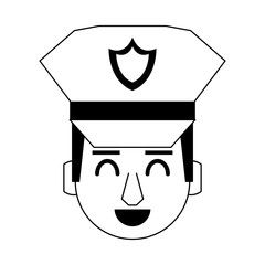 policeman face avatar cartoon character in black and white