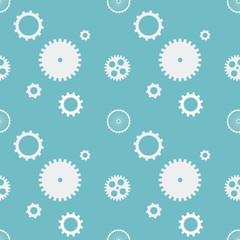 Seamless pattern background cogs gears cogwheels. White gears on blue background. Design concept vector illustration