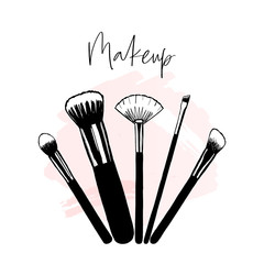 Makeup banner with brushes, template for makeup artist, hand drawn vector illustration, beauty