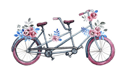 Watercolor tandem bicycle