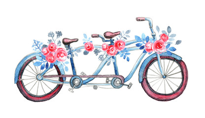 Watercolor tandem bicycle