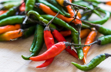 Hot chili peppers in a variety of colors