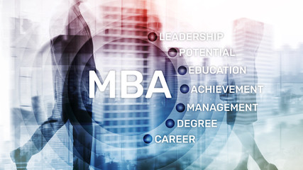 Fototapeta na wymiar MBA - Master of business administration, e-learning, education and personal development concept.