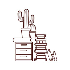 silhouette of wooden drawer with stack of books