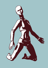 Marionette 8, vector illustration. Emotional doll. Android female