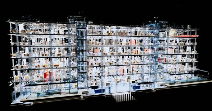 Visualization of a BIM model of an office building with transparent walls