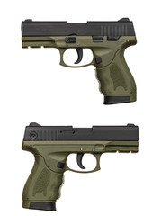 Black green  gun pistol isolated on white back