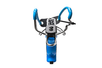 Blue slingshot isolate on white background. Modern slingshot with ergonomic grip with tubular bands.