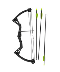 modern, compound hunting bow and arrows  isolated on white