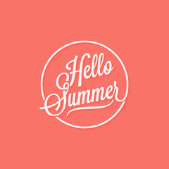 Hello summer vintage lettering on living coral