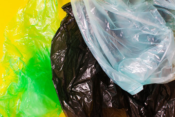 A lot of colorful disposable rubbish bags
