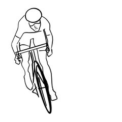 Single male bicyclist on bicycle. Abstract isolated contour. Hand drawn outlines. Black line drawing. Cycling race illustration. Vector silhouette.