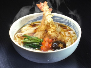 日本の伝統食　ゆげたつ天ぷらきしめん