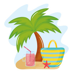 summer holiday poster with hand bag and icons