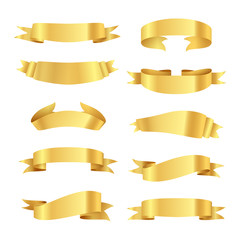Fototapeta premium Set of golden ribbons. Silk shiny classic decoration. Can be used for topics like invitation, decoration, award