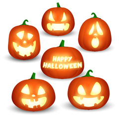 Set of Halloween pumpkins. Jack o lanterns with various expressions. Can be used for topics like celebration, mystery, decoration