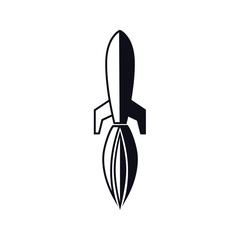 Flying rocket ship with fire. Flat line icon. Space travel. Project start up sign.