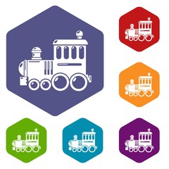 Railroad icons vector colorful hexahedron set collection isolated on white