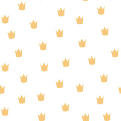 Vector scandinavian crown seamless pattern. Cute childish gold crown isolated on white background. Random texture print for fabric, textile, paper, cards, event. Design for child decor.