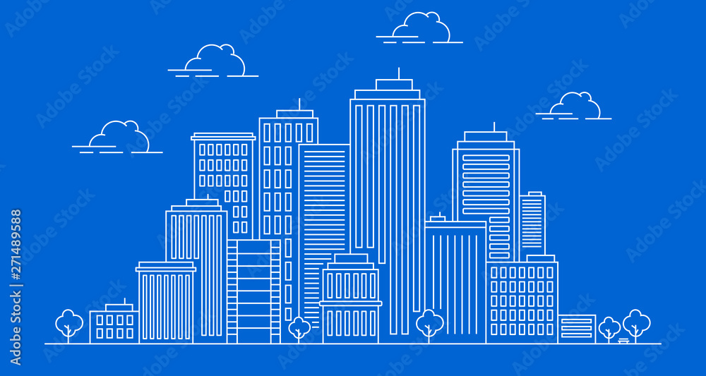 Wall mural Vector illustration thin line city landscape