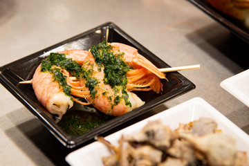 Food plates with delicious seafood