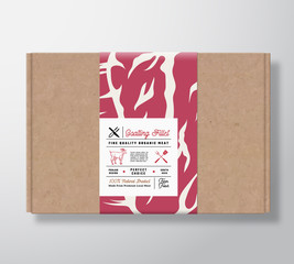 Premium Quality Goatling Fillets Craft Cardboard Box. Abstract Vector Meat Paper Container with Label Cover. Packaging Design. Modern Typography and Hand Drawn Goat Silhouette Background Layout.