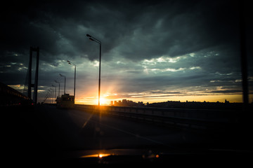 Sunset caught on the bridge, Kyiv, Ukraine