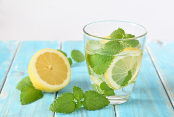 refreshing drink with lemon and mint