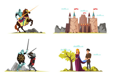 Middle ages vector illustrations set isolated on white background
